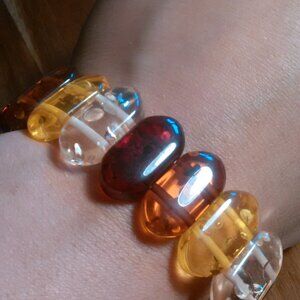Multi-Color Simulated Amber Block Bead Stretch Bracelet
